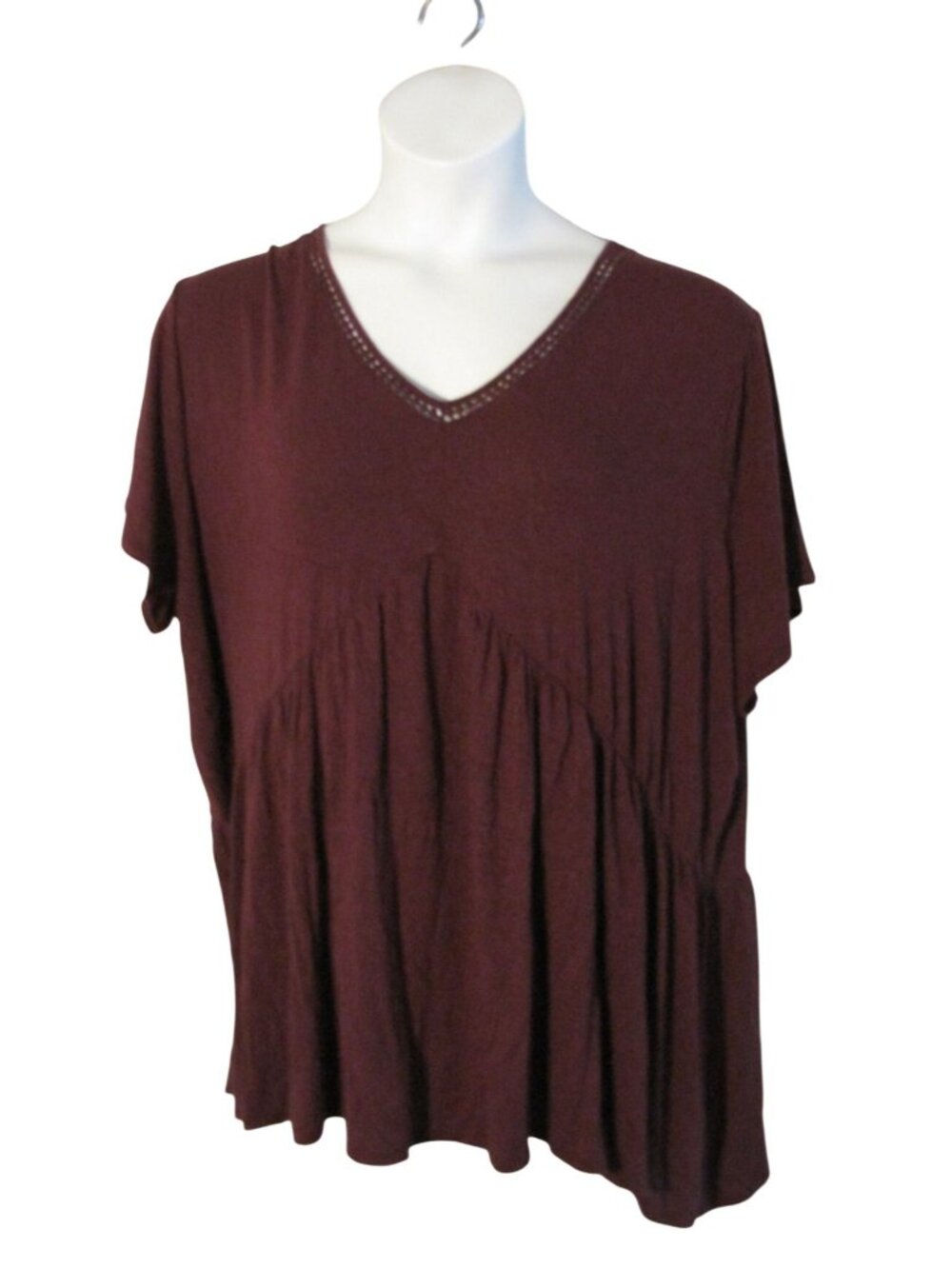 Lane Bryant 22/24 3X Burgundy Knit Babydoll Shirt Top Stretch